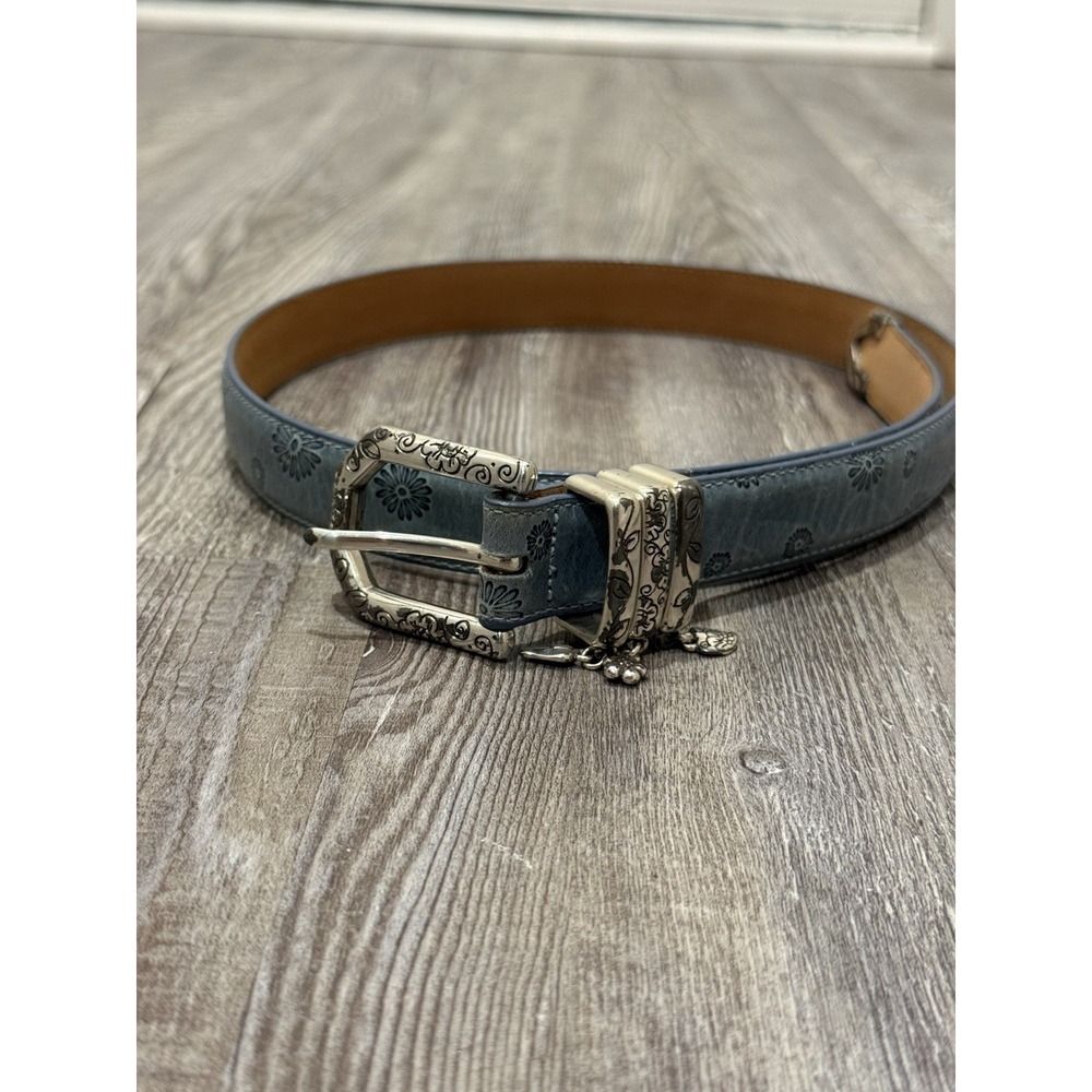 Brighton Belt Leather Silver Embossed 1" Charm Buckle Blue Size M 30 Casual